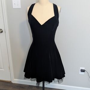 Betsy & Adam 80s 90s Black Velour Fit Flare Mini Dress Size 6